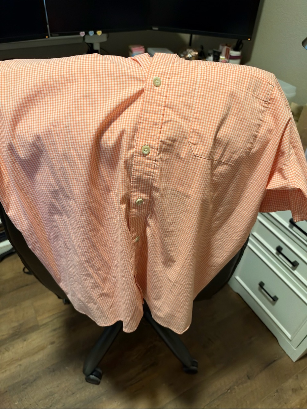 Eddie Bauer Salmon Orange Gingham Short-Sleeve Button-Down Shirt